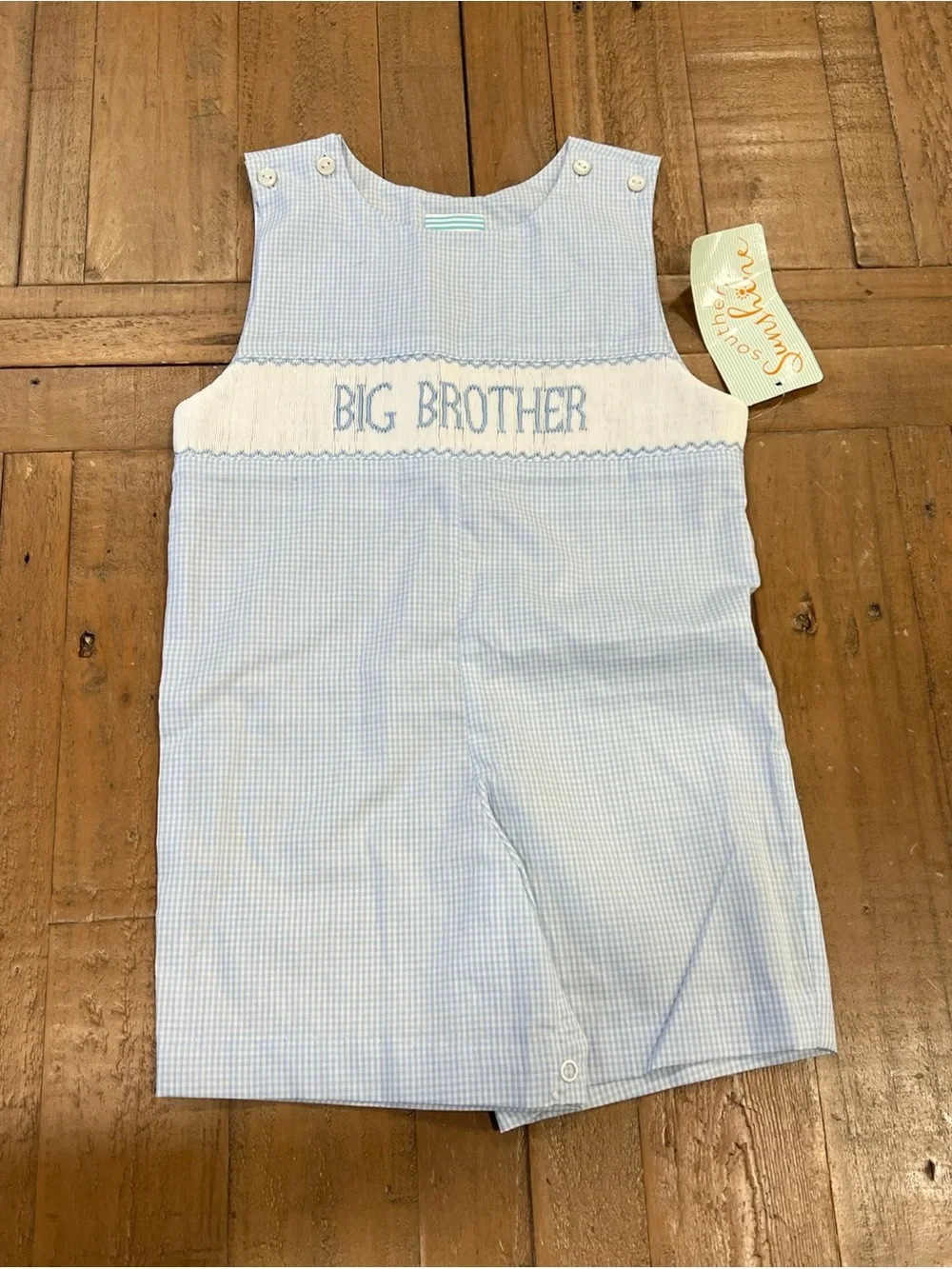 Southern Sunshine Big Brother Smocked Blue Gingham Jon Jon One Piece Romper 2T